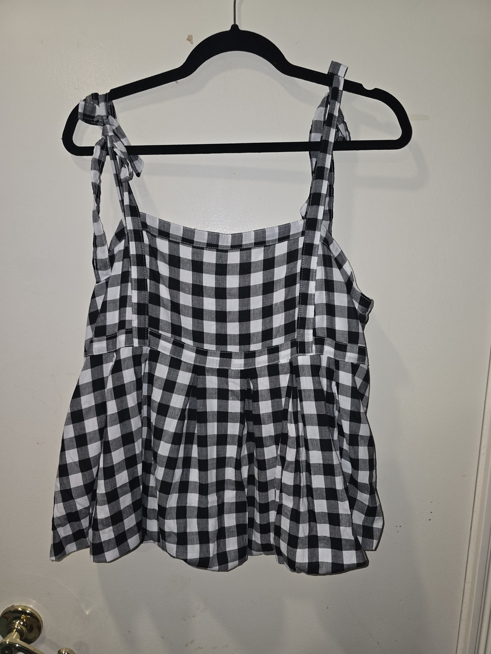 Old Navy Black & White Gingham Tie-Shoulder Tank